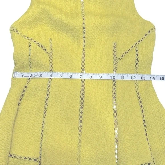 Rebecca‎ Taylor Cocktail Mini Dress Yellow Chartreuse Ladder Stitch Sleeveless 2 - Picture 6 of 12